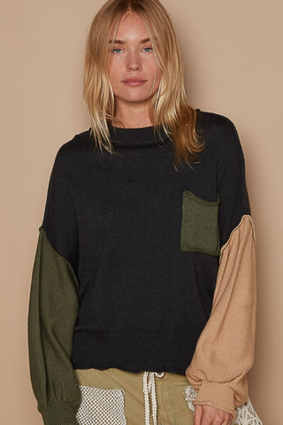 POL Color Block Roll Hem Sacci Sweater