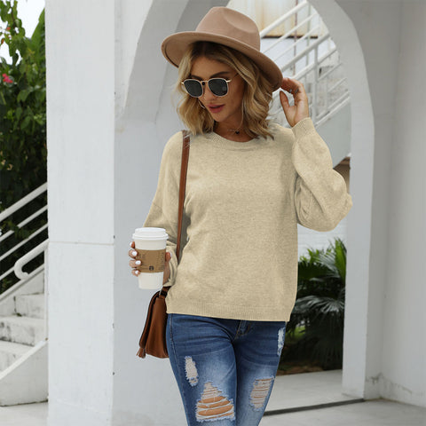 Round Neck Long Sleeve Drop Shoulder Sweater