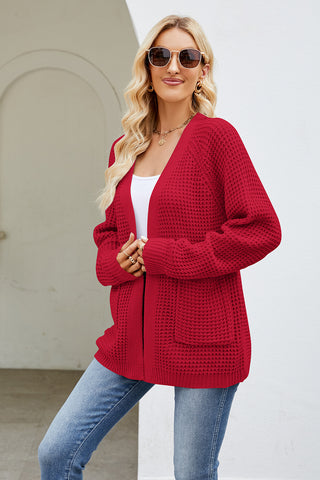 Open Front Long Sleeve Cardigan with Pockets