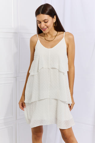 Full Size Cascade Ruffle Style Cami Dress in Soft White