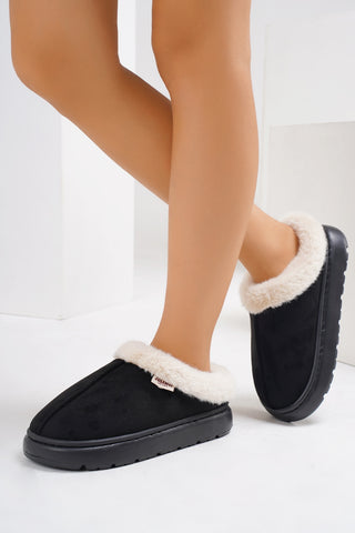 Furry Round Toe Platform Slippers