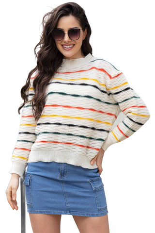 Striped Round Neck Long Sleeve Sweater