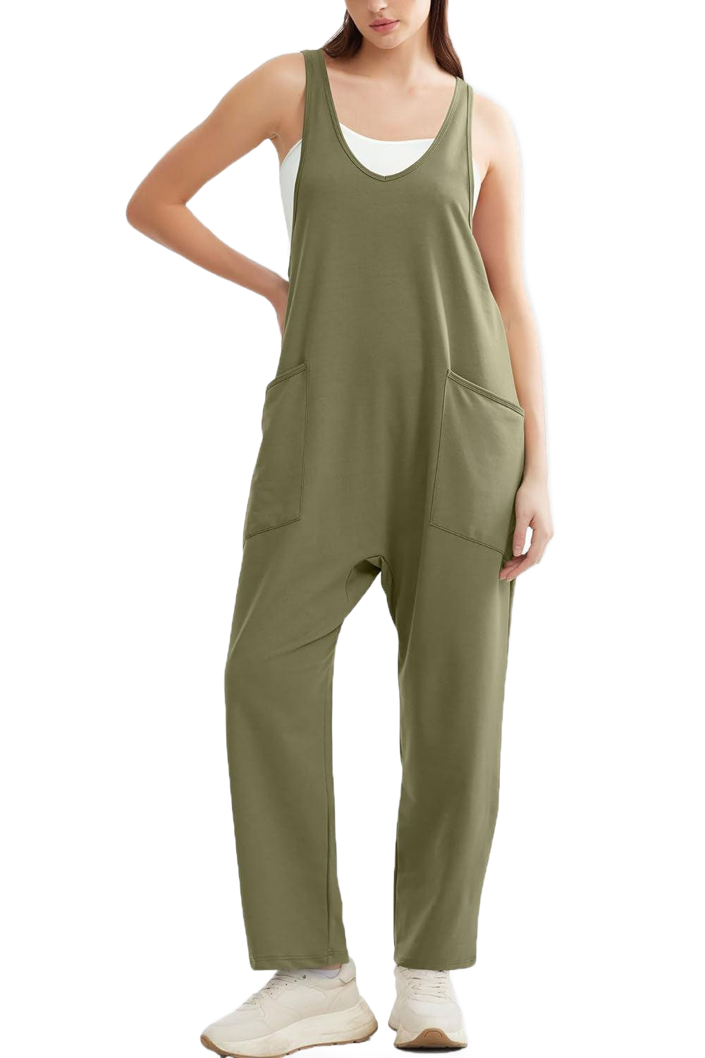 Wide Strap Jumpsuit with Pockets