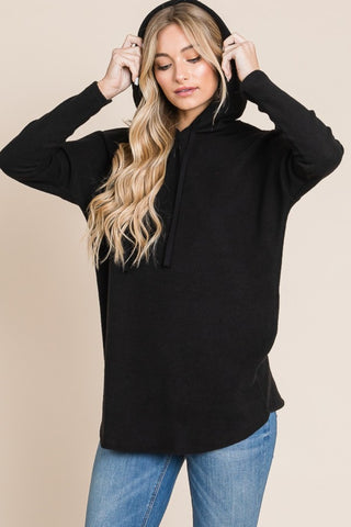 BOM BOM Contrast Drawstring Drop Shoulder Knit Hoodie