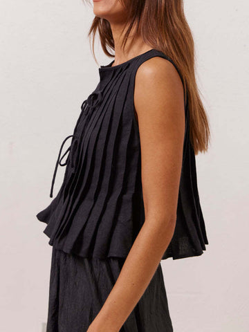 Loveset Pleated Tied Round Neck Vest