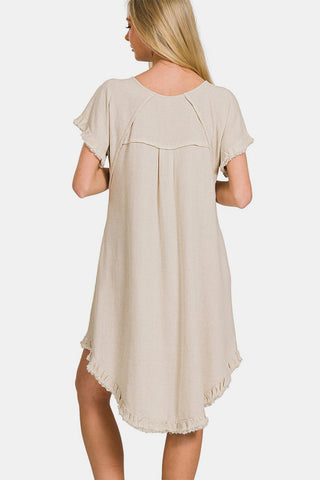 Fringe Edge High Low Flowy Dress with Pockets