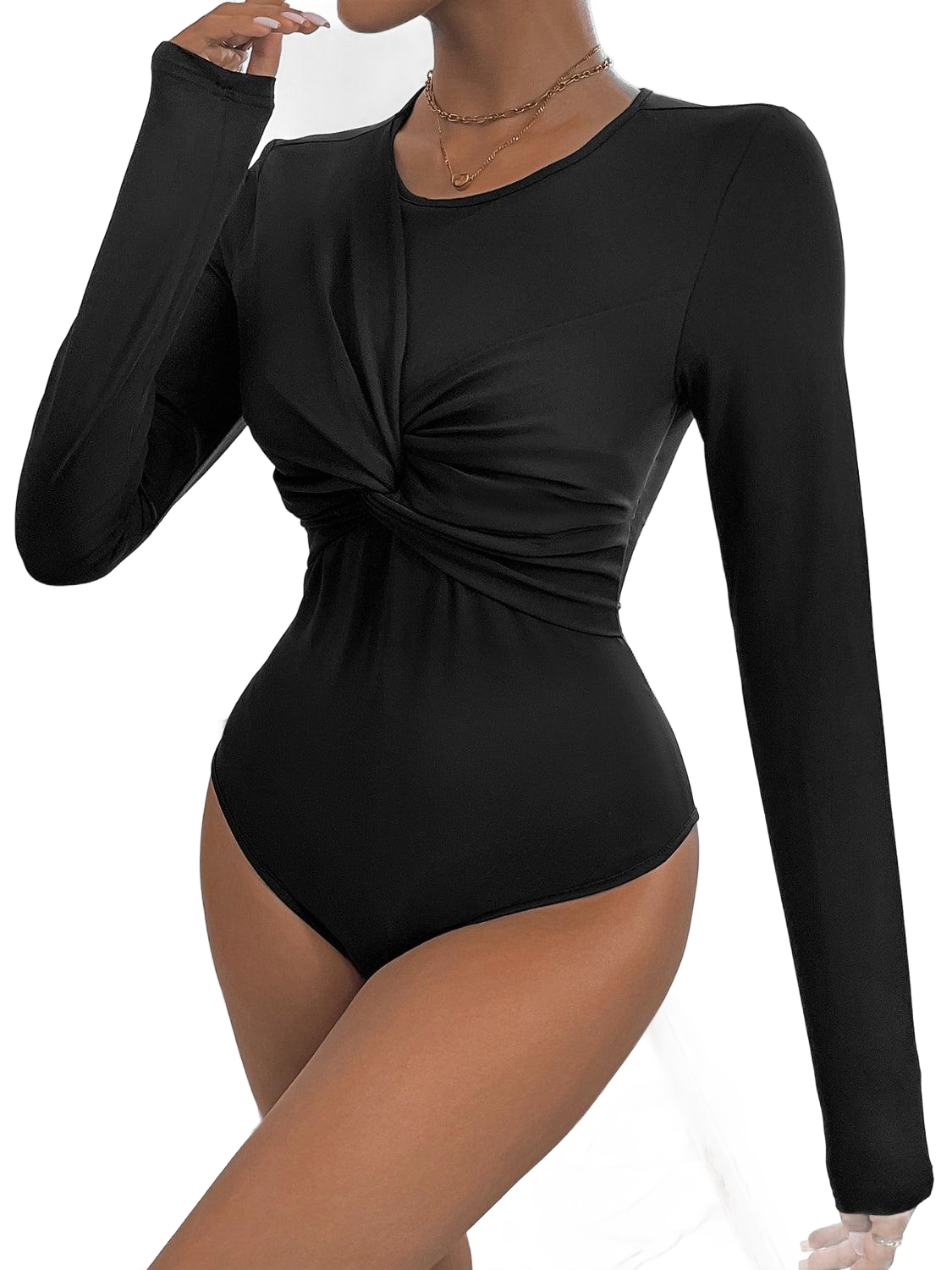 Twisted Round Neck Long Sleeve Bodysuit