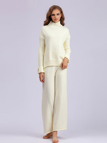 Basic Be High-Low Turtleneck Long Sleeve Top and Pants Sweater Set