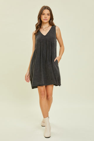 Full Size Texture V-Neck Sleeveless Flare Mini Dress