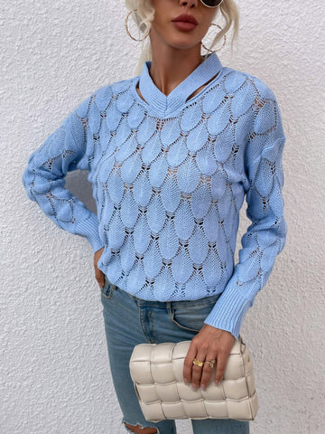 Cutout Dropped Shoulder Sweater