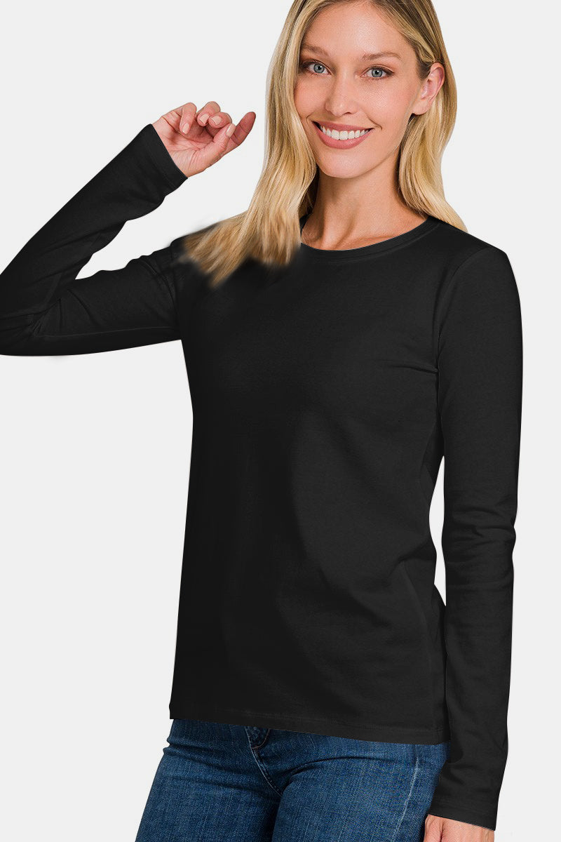 Banana Full Size Solid Color Round Neck Long Sleeve T-Shirt