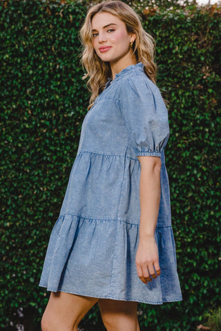 I Washed Tiered Mini Denim Dress