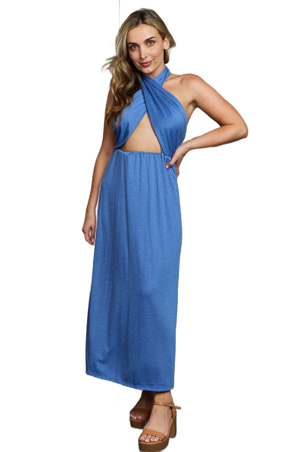 Criss Cross Halter Neck Maxi Dress