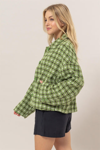 HAVE Tweed Plaid Button Up Collared Neck Jacket