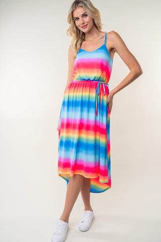 Full Size Ombre Striped Midi Cami Dress