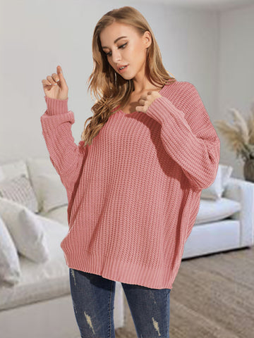 V-Neck Batting Dropped Shoulder Sweater