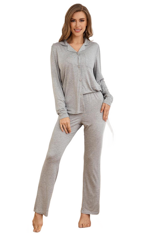 Button Up Long Sleeve Top and Pants Lounge Set