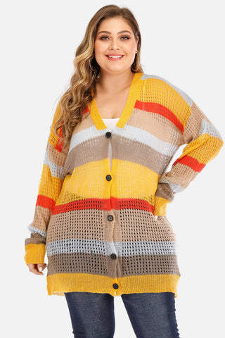 Plus  Color Block Button Up Cardigan