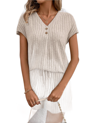 Ribbed V-Neck Top and Shorts Set