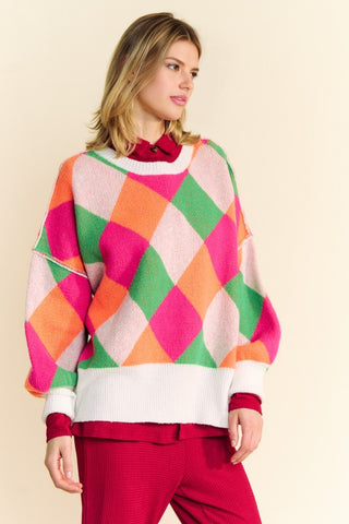 Davis & Dani Exposed Seam Color Block Dropped Shoulder Sweater