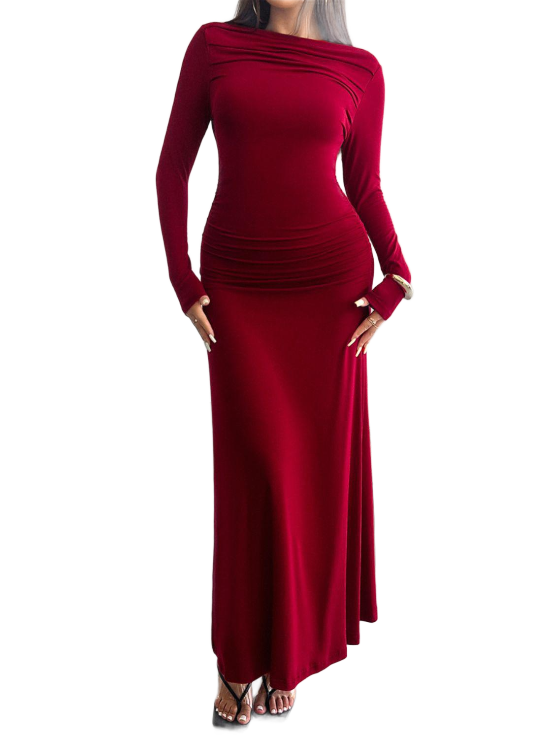 Ruched Long Sleeve Maxi Dress