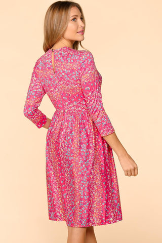 Round Neck Floral Dress with Pockets