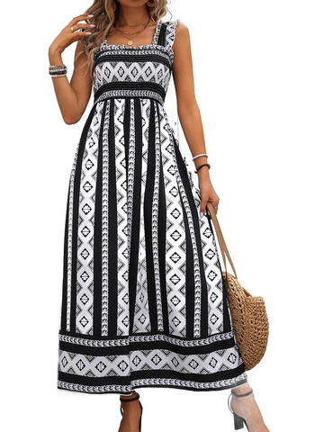 Printed Square Neck Wide Strap Cami Dress