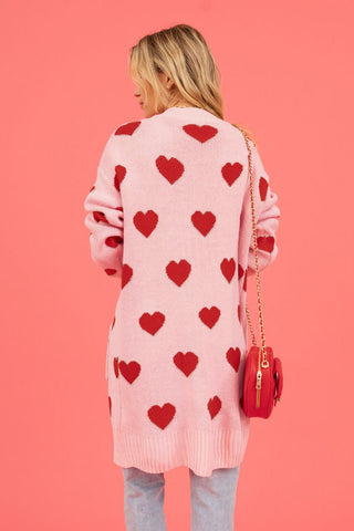 Heart Graphic Open Front Cardigan with Pockets