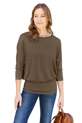 Full Size Round Neck Batting Sleeve Top