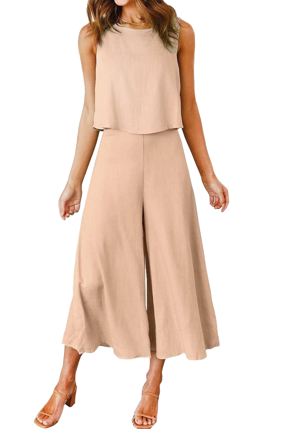 Round Neck Top and Wide Leg Pants Set