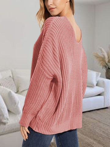 V-Neck Batting Dropped Shoulder Sweater