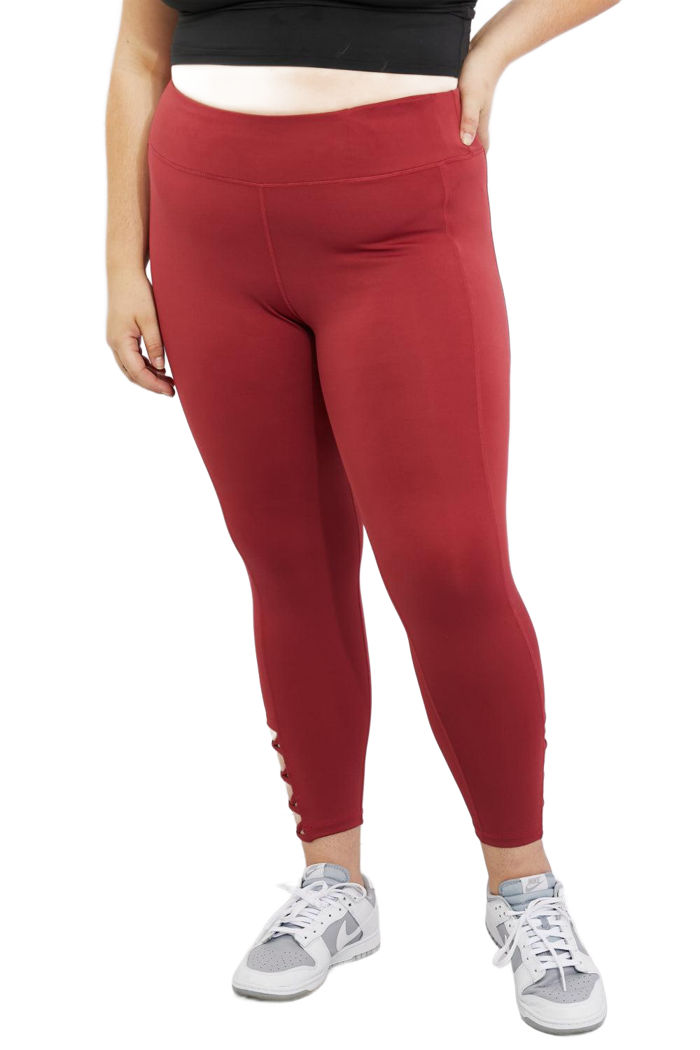 Full Size Ankle Cutout Active Leggings in Brick Red