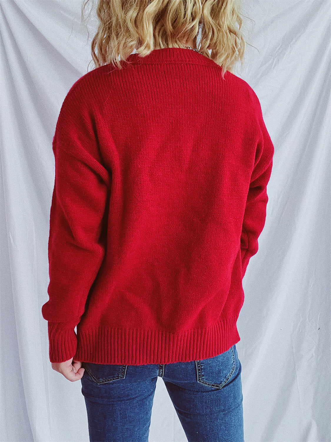 Contrast Star Round Neck Long Sleeve Sweater