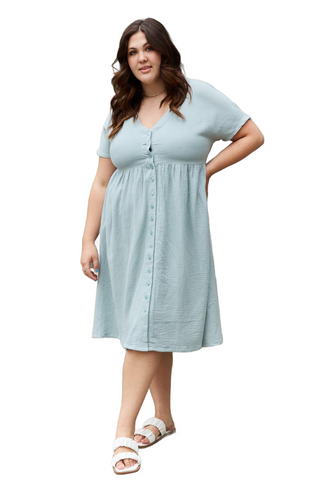 Sweet Lovely By Jen Full Size Button Down Midi Dress