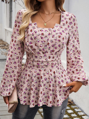 Plum Printed Long Sleeve Blouse