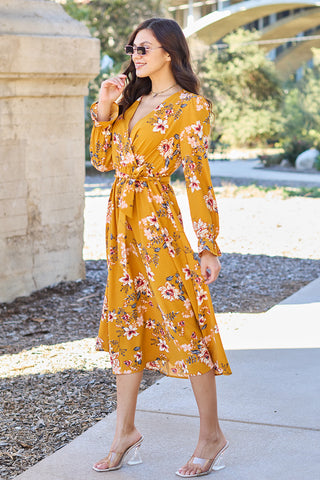 Full Size Floral Tie Back Flounce Sleeve Dress