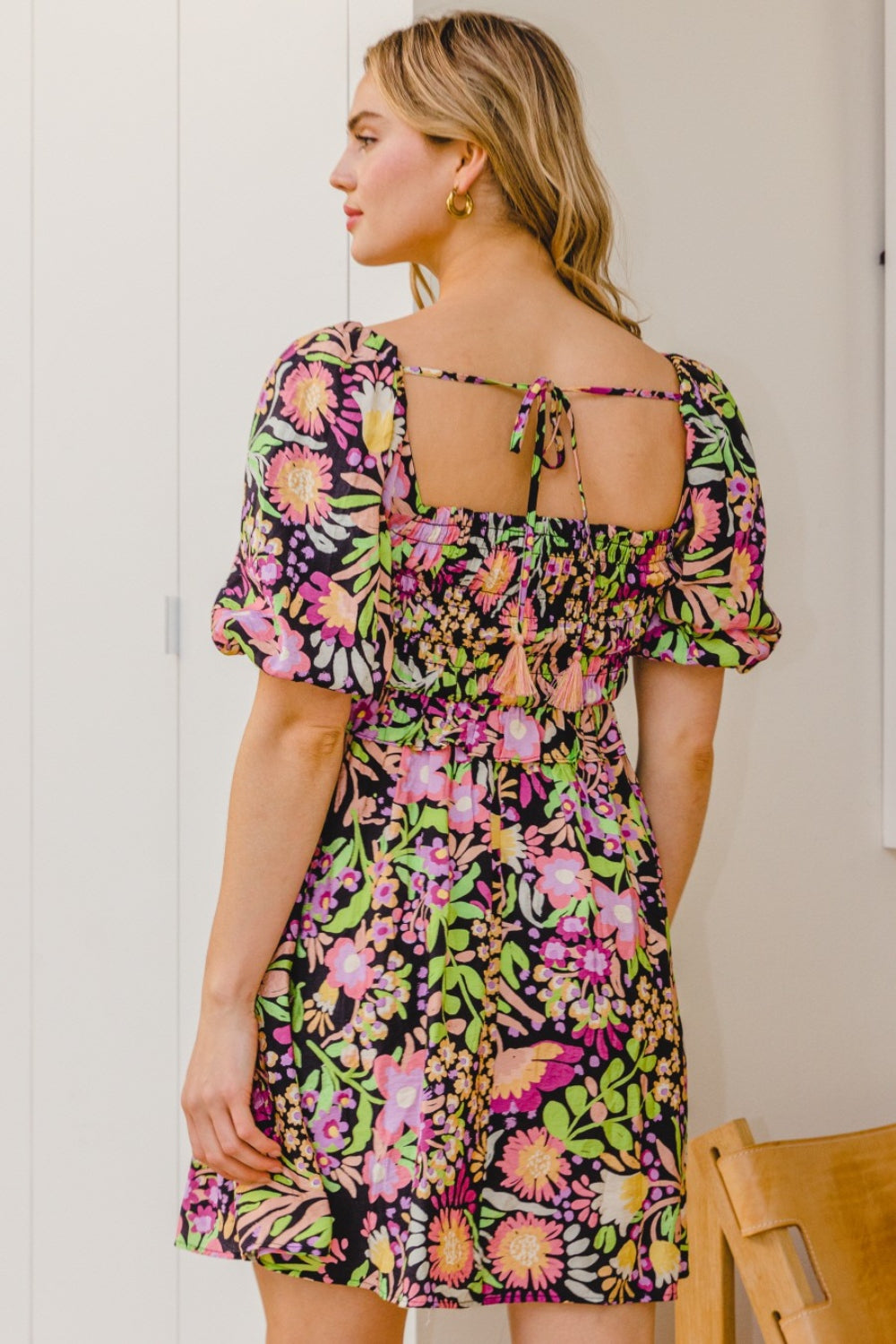 I Full Size Floral Tie-Back Mini Dress