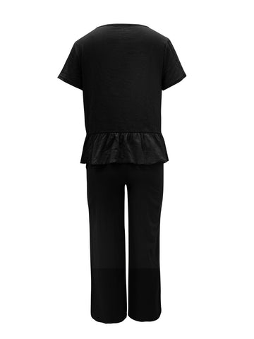 Peplus Round Neck Short Sleeve Top and Pants Set