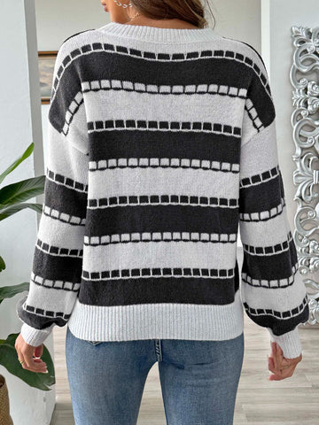 Striped Round Neck Long Sleeve Sweater