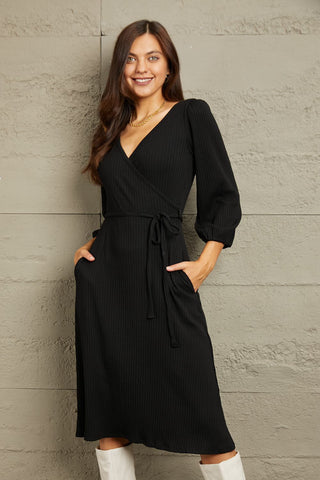 Full Size Surplice Flare Ruching Dress