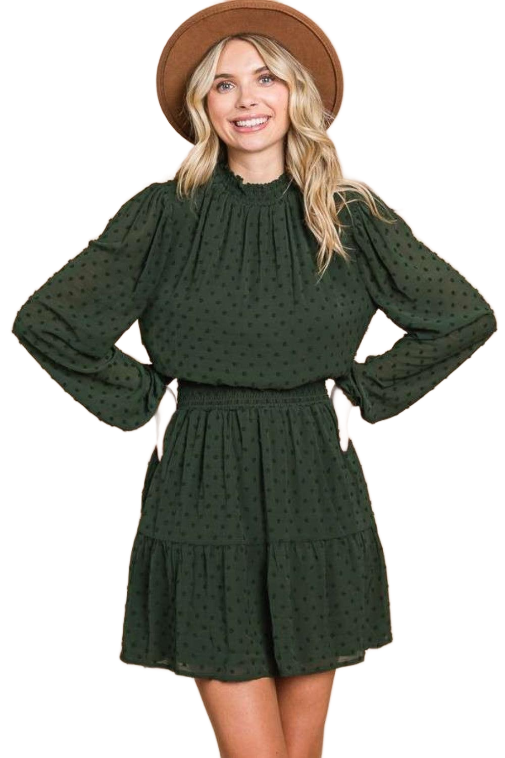 Smock Neck Mini Dress with Pockets