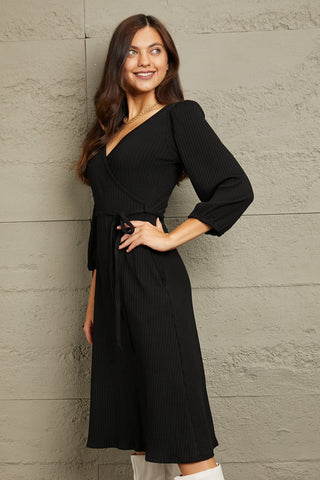 Full Size Surplice Flare Ruching Dress