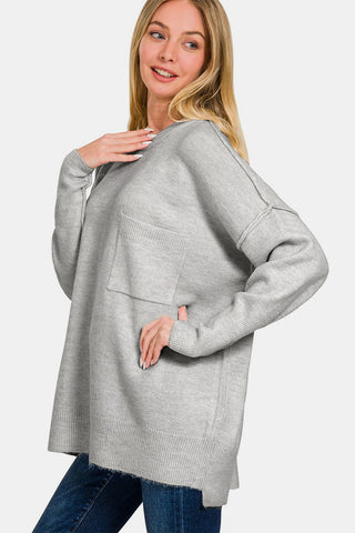 High-Low Hem Drop Shoulder Sweater