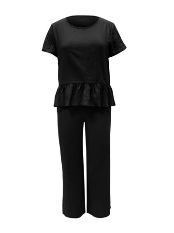 Peplus Round Neck Short Sleeve Top and Pants Set