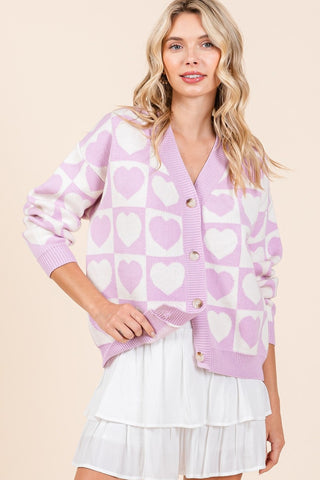 Photoshop Checkered Heart Button Down Cardigan