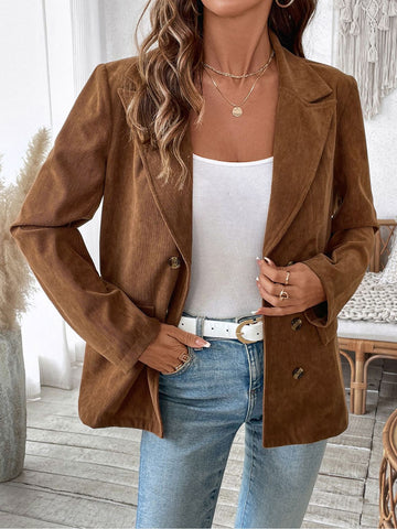 Decorative Pocket Flap Lapel Collar Long Sleeve Outerwear