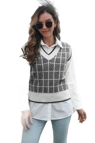 Plaid V-Neck Sweater Vest