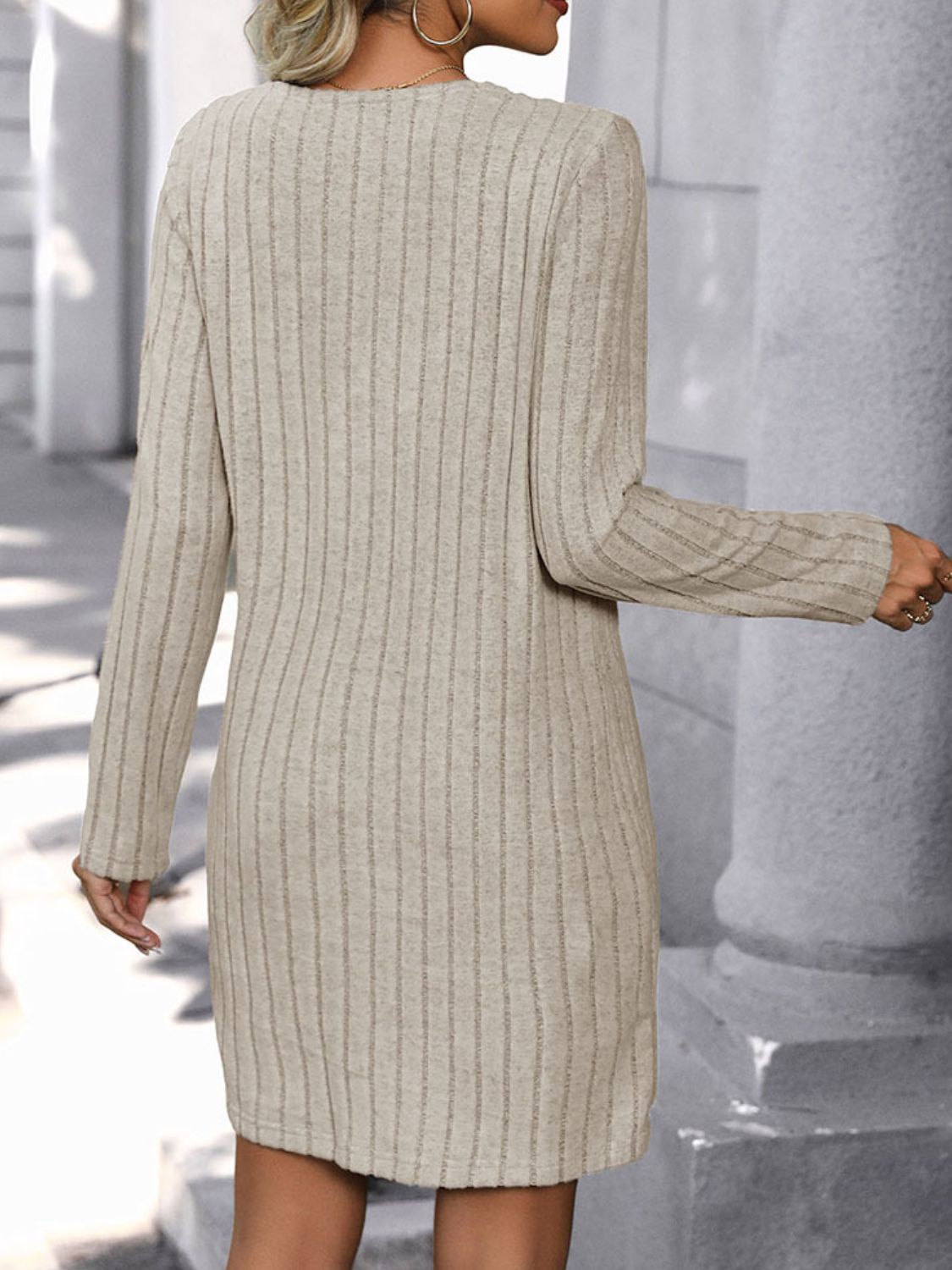 V-Neck Long Sleeve Knit Dress