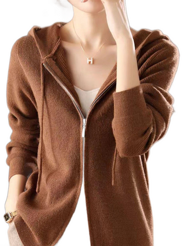 Drawstring Zip Up Long Sleeve Hooded Sweater