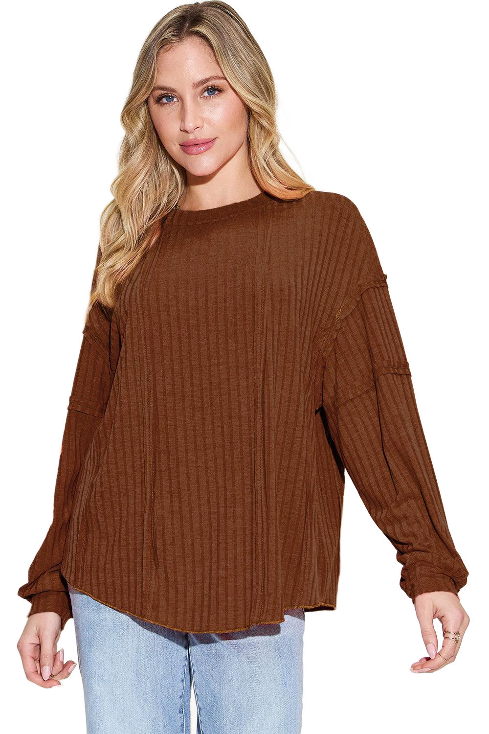 Full Size Ribbed Round Neck Long Sleeve T-Shirt